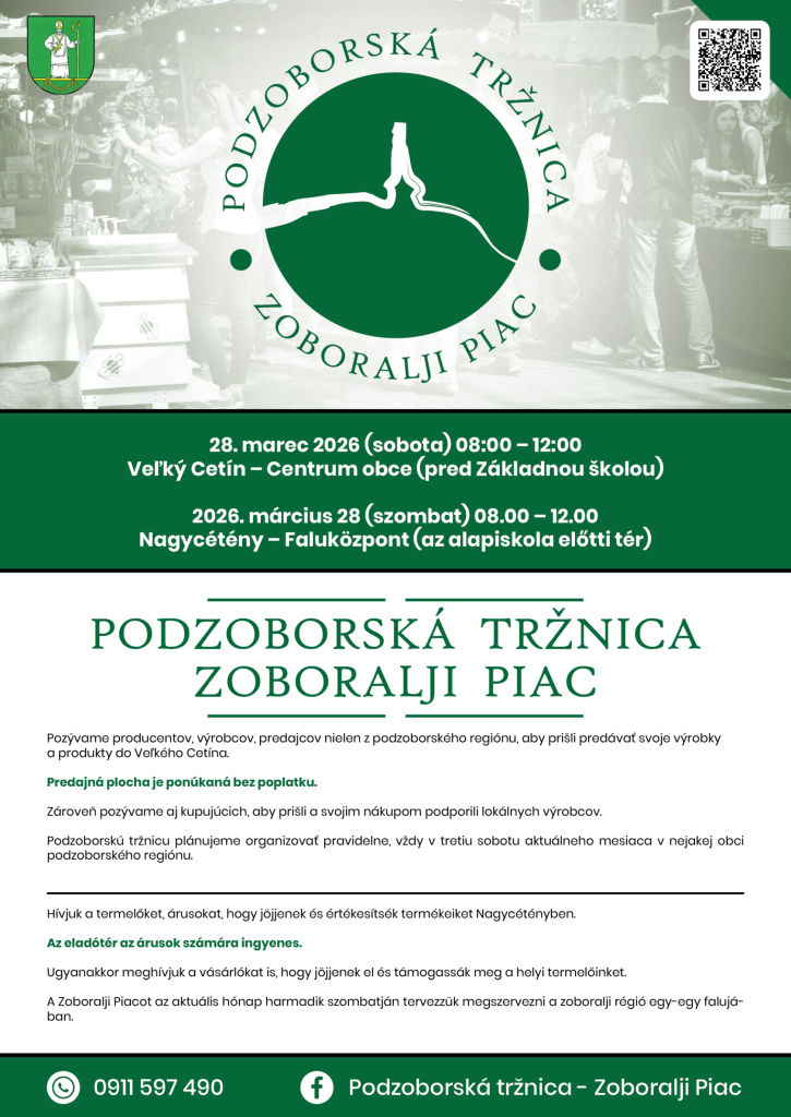 2026.&nbsp;március 28&nbsp;(szombat) 08.00 – 12.00 Nagycétény – Faluközpont (az alapiskola előtti tér)