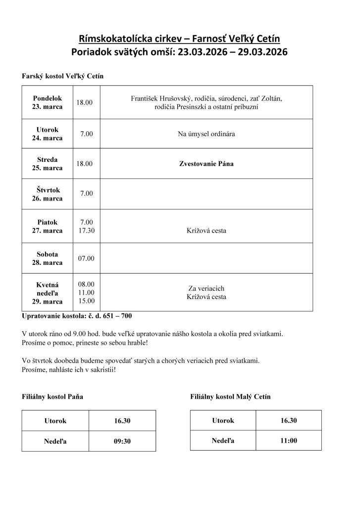  Poriadok svätých omší