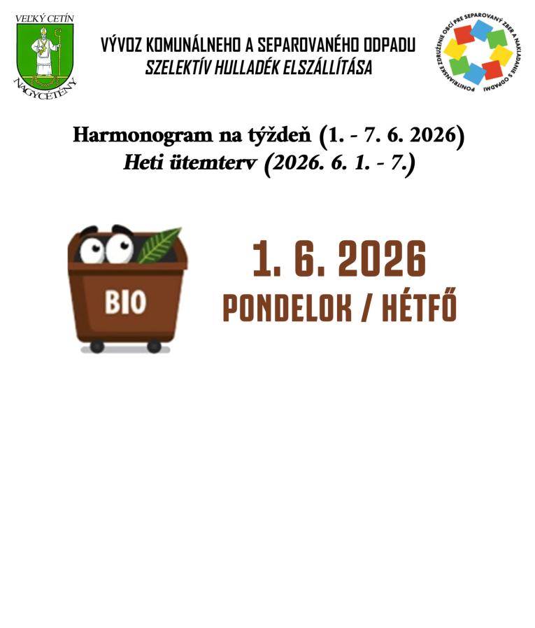 Harmonogram na&nbsp;týždeň (1. 6.&nbsp;- 7.&nbsp;6. 2026)
