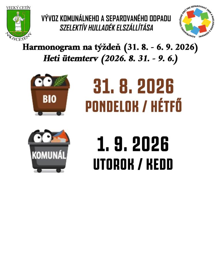 Harmonogram na&nbsp;týždeň (31. 8.&nbsp;- 6.&nbsp;9. 2026)
