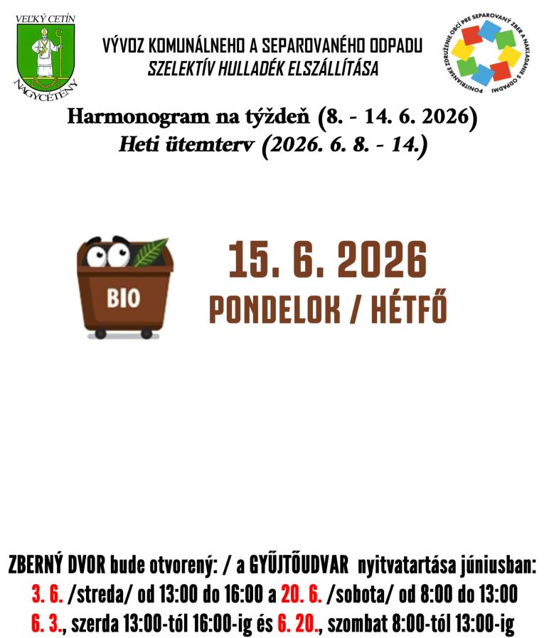 Harmonogram na&nbsp;týždeň (15. 6.&nbsp;- 21.&nbsp;6. 2026)