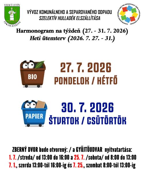 Heti ütemterv (2026. 7. 27. - 8. 2.)